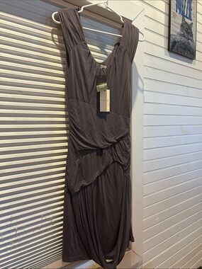 Reiss Lola Draped Cap Sleeve Maxi Dress Black Pearl NWT UK Small